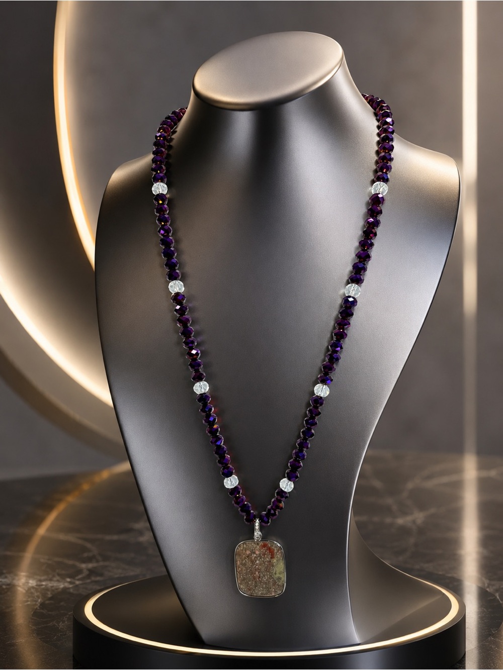🆕❤️Rich Purple & Opal Crystal Beaded Pendant Necklace - Women Jewelry